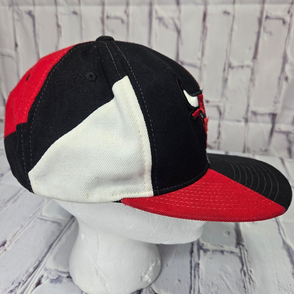 Mitchell & Ness Chicago Bulls Snapback Hat Red Black White Colorblock NBA Cap - Picture 5 of 11